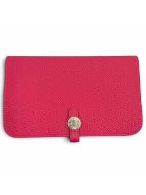 Hermes Dogon GM Framboise Togo Silver Sellier Wallet